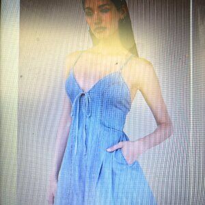 Everyn Blue Chambray Backless A-Line Romper-Medium